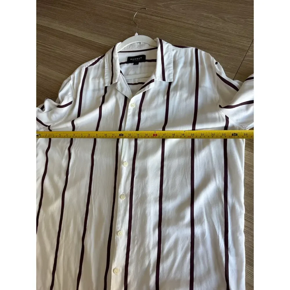 PacSun Men's L White Maroon Striped Short Sleeve Viscose Button Down Shirt